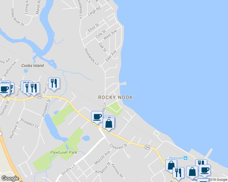 map of restaurants, bars, coffee shops, grocery stores, and more near 7 Wharf Lane in Kingston