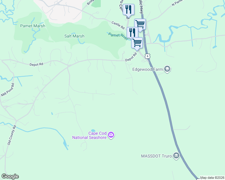map of restaurants, bars, coffee shops, grocery stores, and more near 16 Francis Farm Road in Eastham