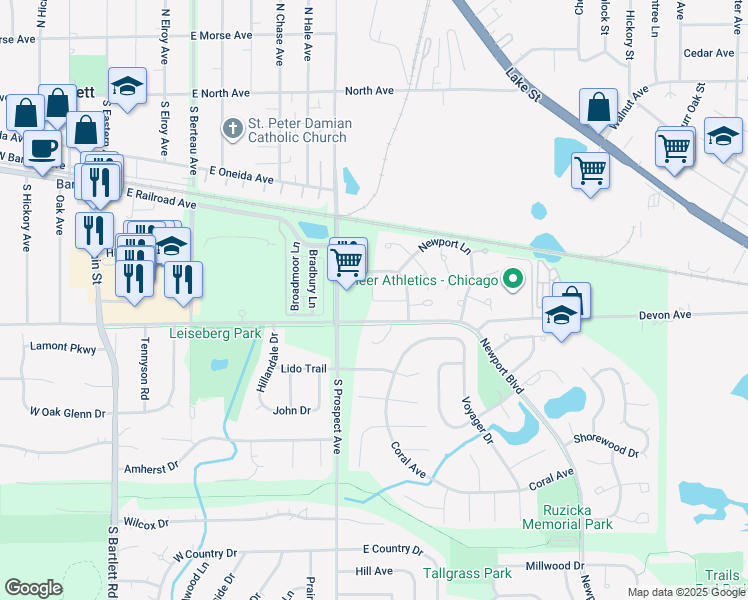 map of restaurants, bars, coffee shops, grocery stores, and more near 375 Wilmington Drive in Bartlett