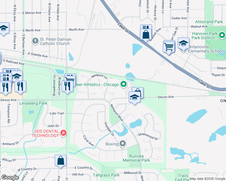 map of restaurants, bars, coffee shops, grocery stores, and more near 753 Candleridge Court in Bartlett
