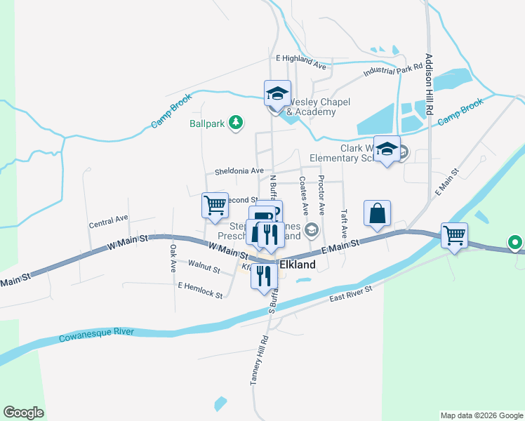 map of restaurants, bars, coffee shops, grocery stores, and more near 202 Parkhurst Street in Elkland