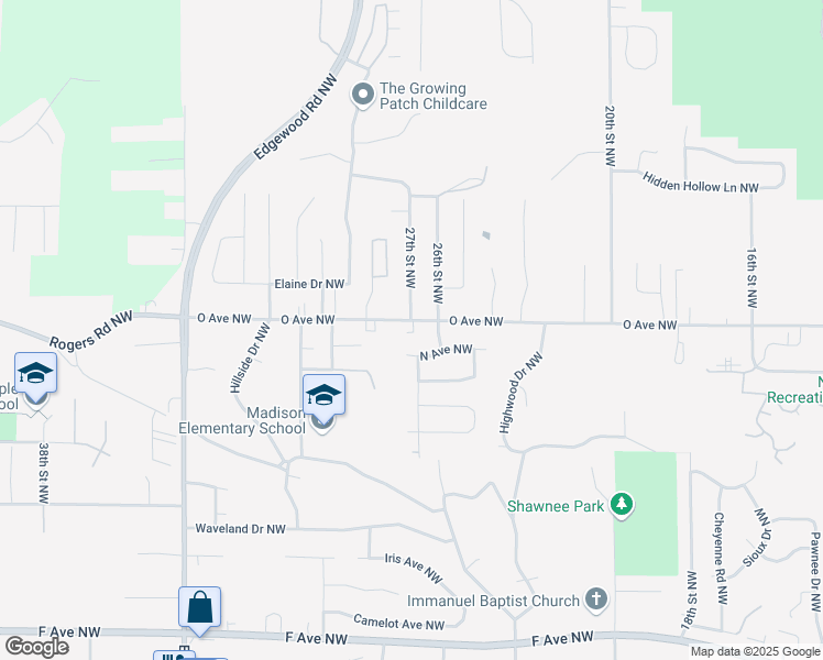 map of restaurants, bars, coffee shops, grocery stores, and more near 2620 O Avenue Northwest in Cedar Rapids