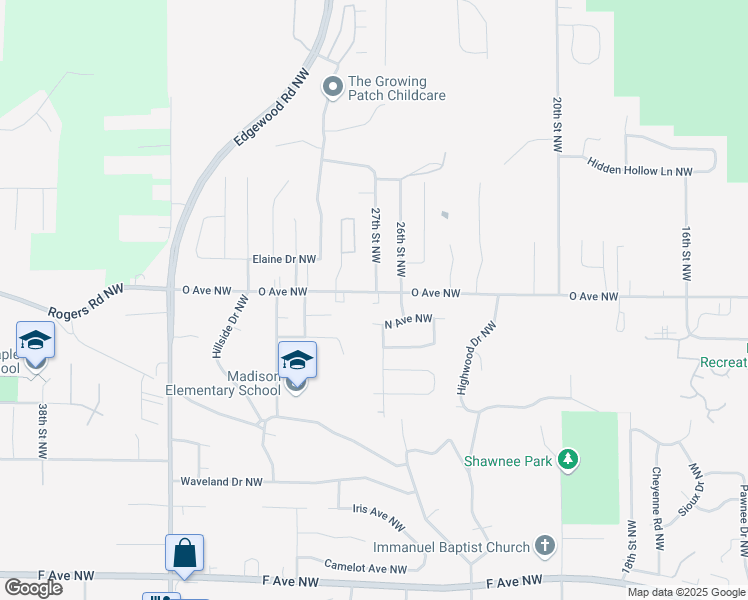 map of restaurants, bars, coffee shops, grocery stores, and more near 2631 O Avenue Northwest in Cedar Rapids
