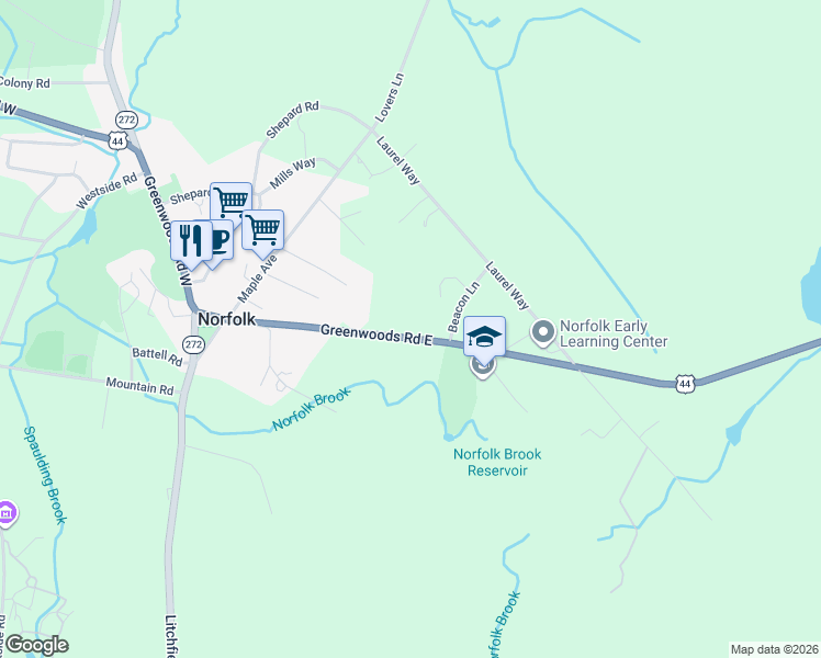map of restaurants, bars, coffee shops, grocery stores, and more near 89 Greenwoods Road East in Litchfield County