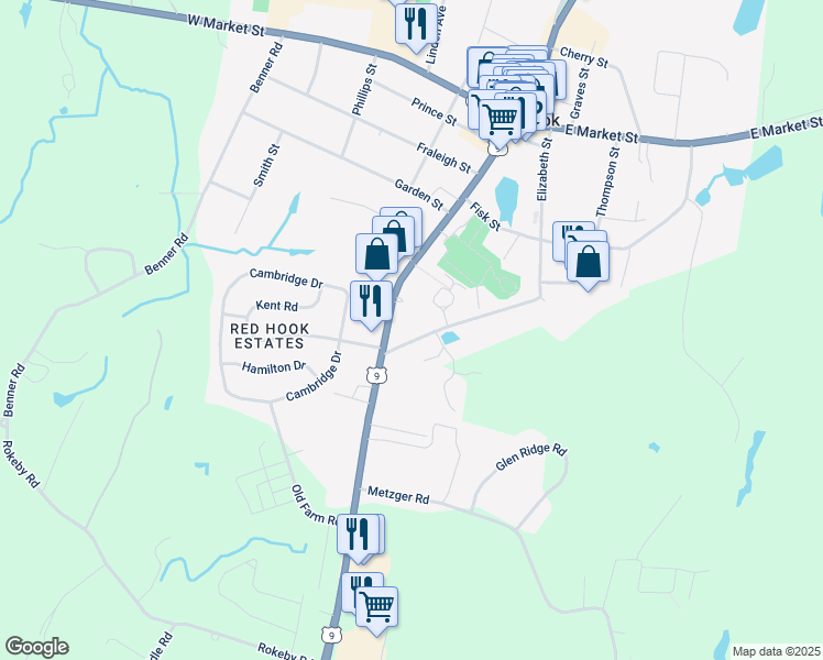 map of restaurants, bars, coffee shops, grocery stores, and more near 7374 South Broadway in Red Hook