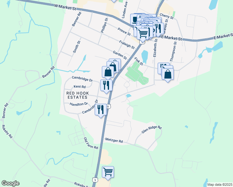map of restaurants, bars, coffee shops, grocery stores, and more near 7374 South Broadway in Red Hook