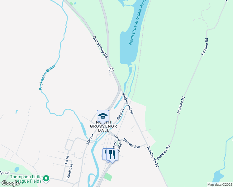 map of restaurants, bars, coffee shops, grocery stores, and more near 990 Riverside Drive in Thompson