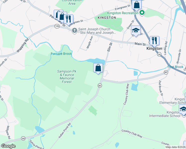 map of restaurants, bars, coffee shops, grocery stores, and more near 71 Elm Street in Kingston