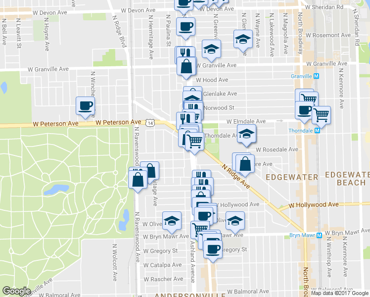 map of restaurants, bars, coffee shops, grocery stores, and more near in Chicago