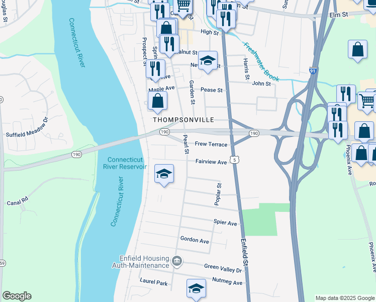 map of restaurants, bars, coffee shops, grocery stores, and more near 8 Frew Terrace in Enfield
