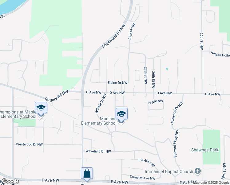 map of restaurants, bars, coffee shops, grocery stores, and more near 2980 O Avenue Northwest in Cedar Rapids