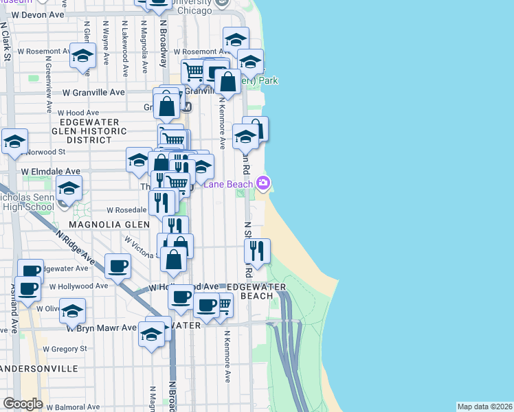 map of restaurants, bars, coffee shops, grocery stores, and more near in Chicago
