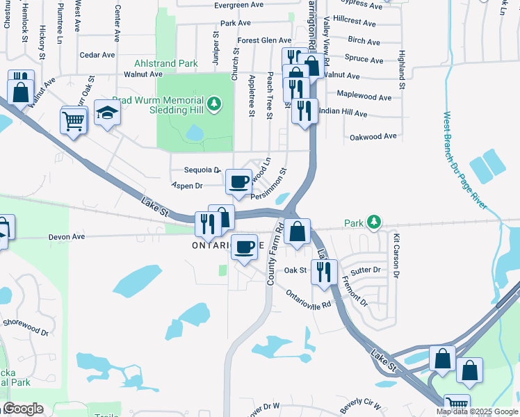 map of restaurants, bars, coffee shops, grocery stores, and more near 1794 Lake Street in Hanover Park