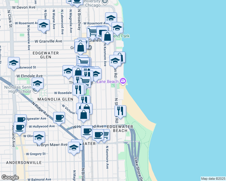 map of restaurants, bars, coffee shops, grocery stores, and more near in Chicago