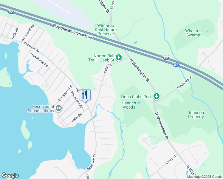 map of restaurants, bars, coffee shops, grocery stores, and more near 11 Sachem Road in Norton