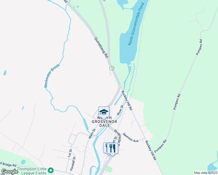 map of restaurants, bars, coffee shops, grocery stores, and more near 990 Riverside Drive in Thompson