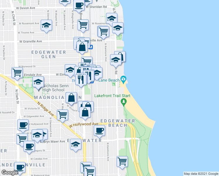 map of restaurants, bars, coffee shops, grocery stores, and more near in Chicago