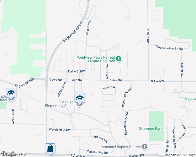 map of restaurants, bars, coffee shops, grocery stores, and more near 2620 O Avenue Northwest in Cedar Rapids