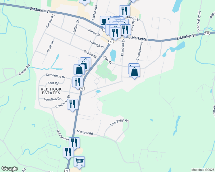 map of restaurants, bars, coffee shops, grocery stores, and more near 46 MM Ham Memorial Fire House Lane in Red Hook