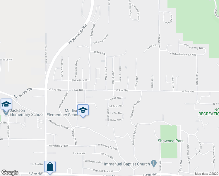 map of restaurants, bars, coffee shops, grocery stores, and more near 2610 O Avenue Northwest in Cedar Rapids