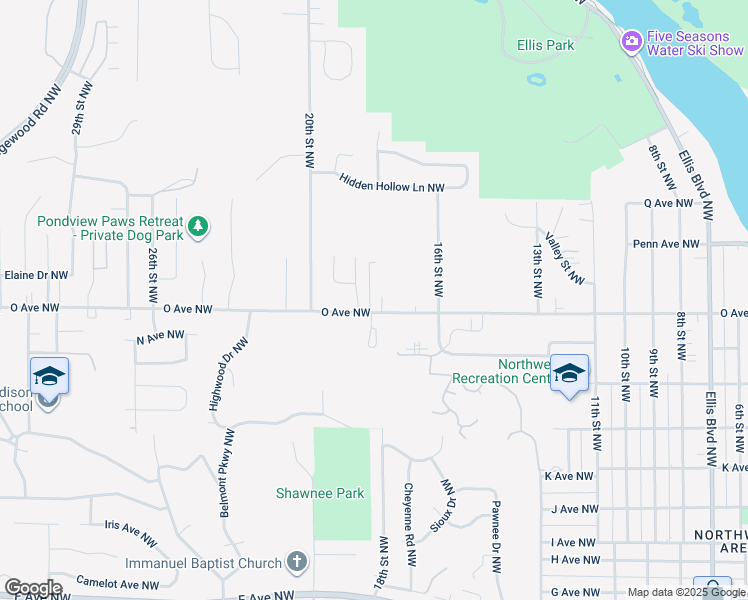 map of restaurants, bars, coffee shops, grocery stores, and more near 1720 O Avenue Northwest in Cedar Rapids