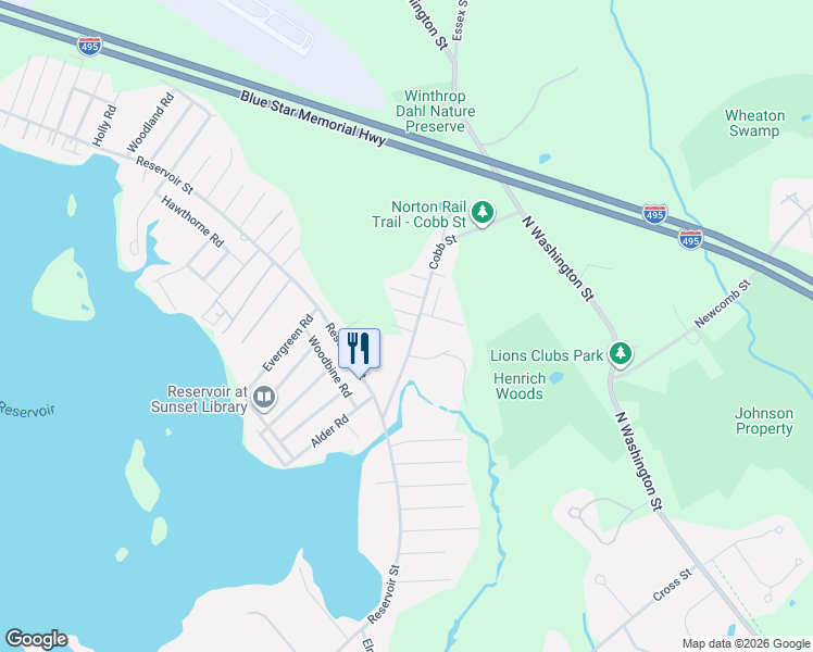 map of restaurants, bars, coffee shops, grocery stores, and more near 48 Cobb Street in Norton
