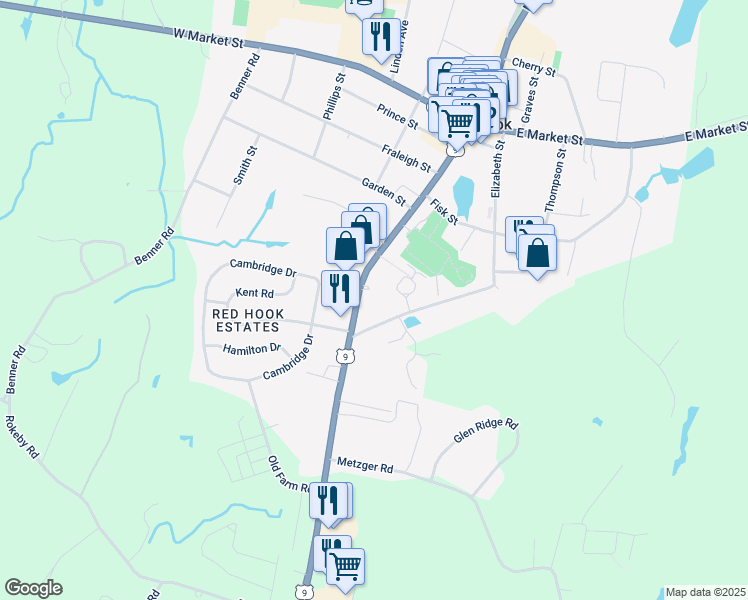 map of restaurants, bars, coffee shops, grocery stores, and more near 7374 S Broadway in Red Hook