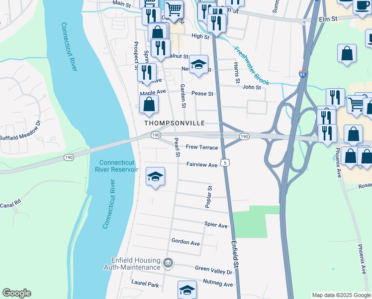 map of restaurants, bars, coffee shops, grocery stores, and more near 8 Frew Terrace in Enfield