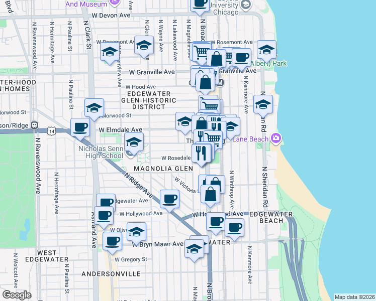 map of restaurants, bars, coffee shops, grocery stores, and more near in Chicago
