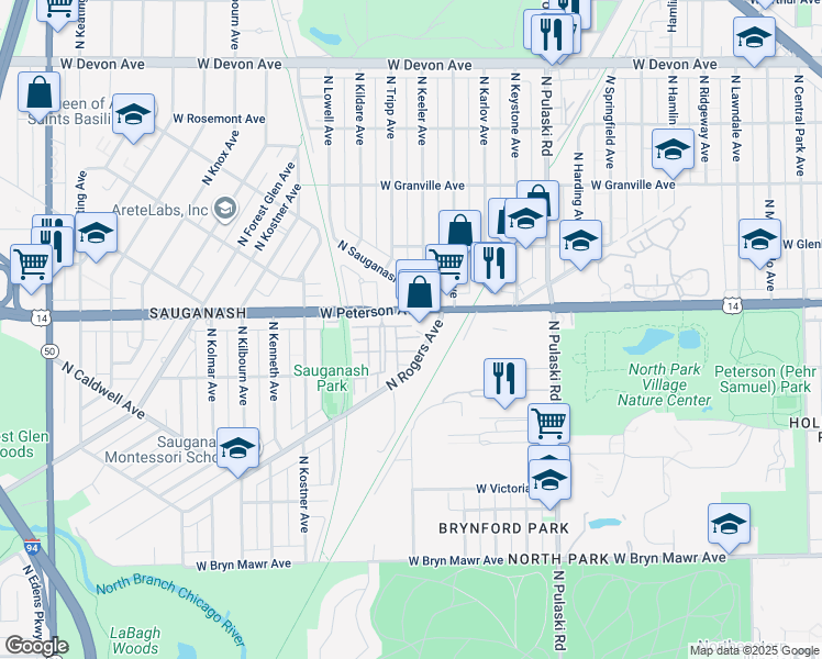 map of restaurants, bars, coffee shops, grocery stores, and more near in Chicago