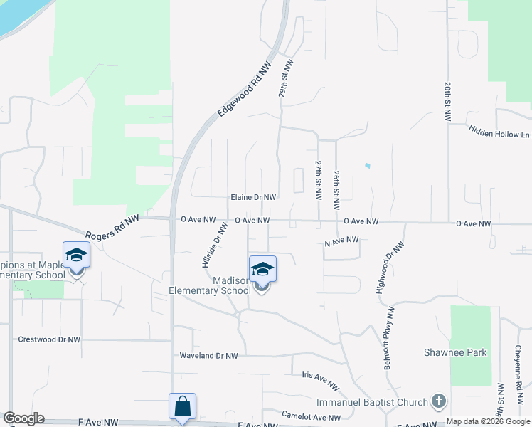 map of restaurants, bars, coffee shops, grocery stores, and more near 2816 O Avenue Northwest in Cedar Rapids