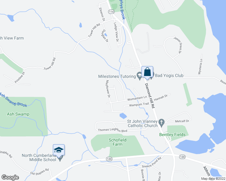 map of restaurants, bars, coffee shops, grocery stores, and more near 2 Pilgrim Terrace in Cumberland