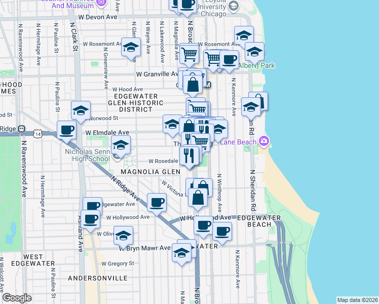 map of restaurants, bars, coffee shops, grocery stores, and more near in Chicago