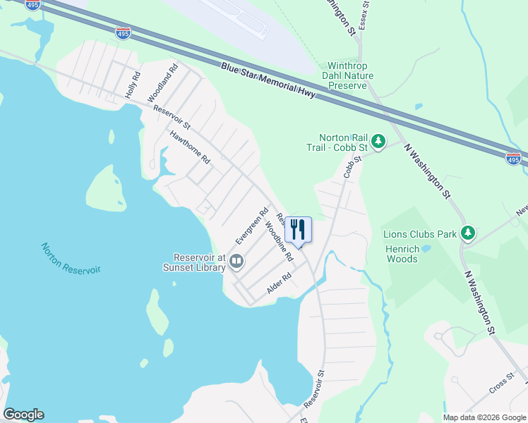 map of restaurants, bars, coffee shops, grocery stores, and more near 15 Evergreen Rd in Norton