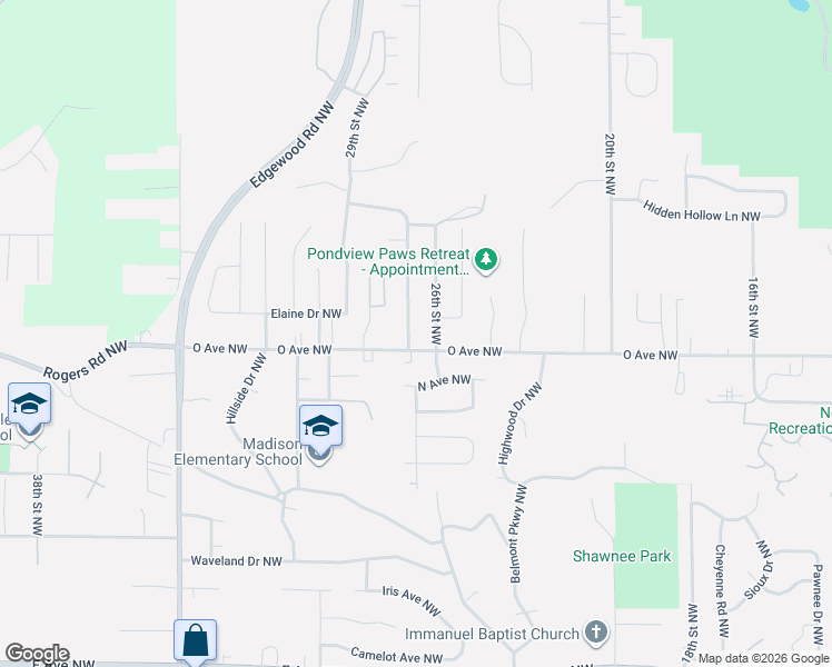 map of restaurants, bars, coffee shops, grocery stores, and more near 1605 27th St NW in Cedar Rapids