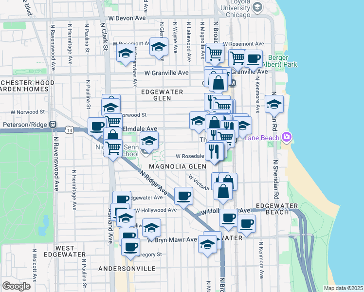 map of restaurants, bars, coffee shops, grocery stores, and more near in Chicago