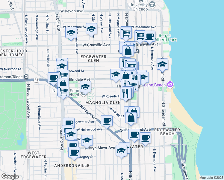 map of restaurants, bars, coffee shops, grocery stores, and more near in Chicago
