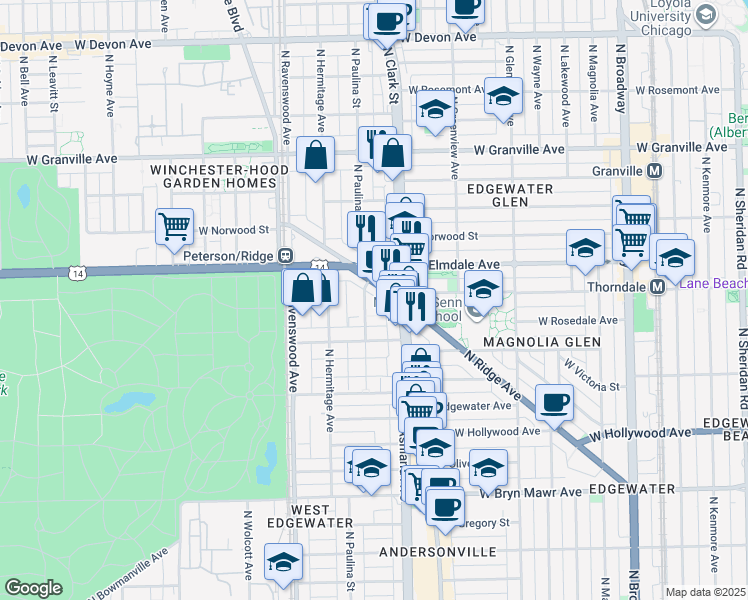 map of restaurants, bars, coffee shops, grocery stores, and more near in Chicago