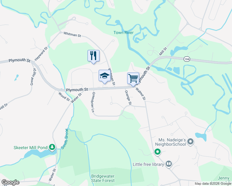 map of restaurants, bars, coffee shops, grocery stores, and more near 855 Plymouth Street in Bridgewater