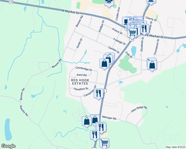 map of restaurants, bars, coffee shops, grocery stores, and more near 5 Cambridge Drive in Red Hook