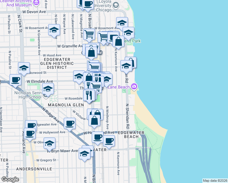 map of restaurants, bars, coffee shops, grocery stores, and more near in Chicago