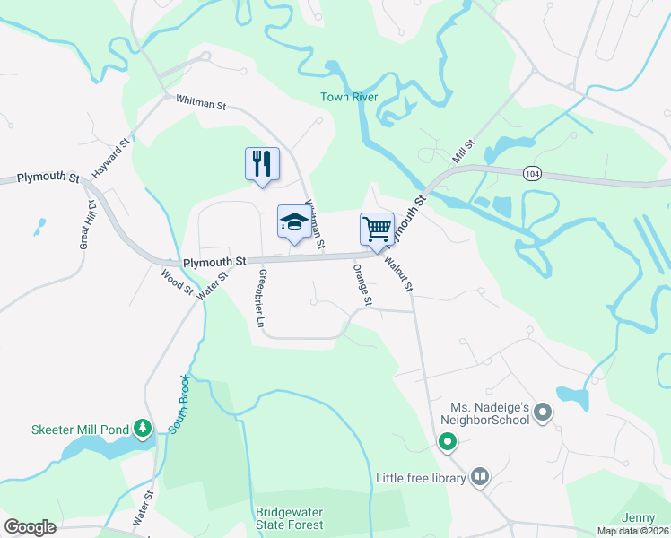 map of restaurants, bars, coffee shops, grocery stores, and more near 855 Plymouth Street in Bridgewater