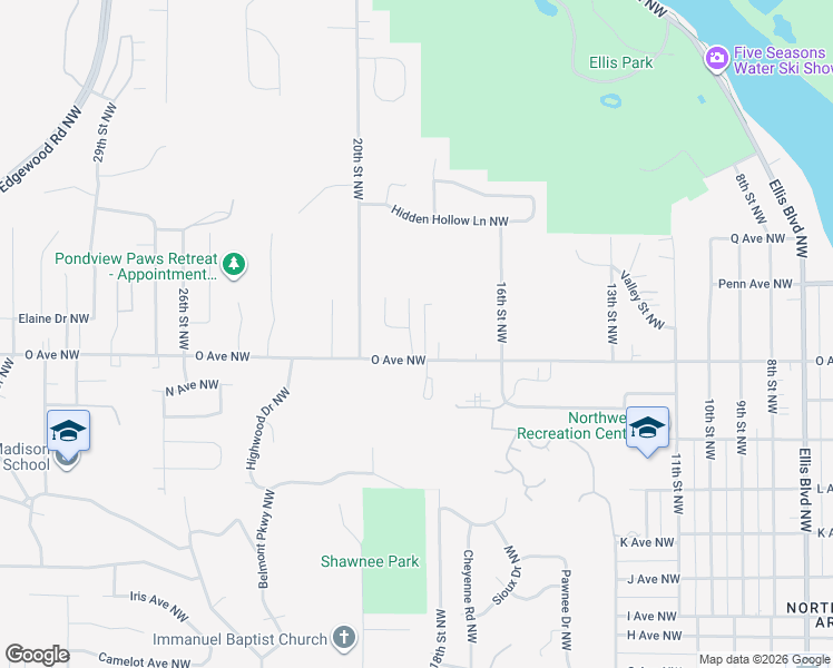 map of restaurants, bars, coffee shops, grocery stores, and more near 1720 O Avenue Northwest in Cedar Rapids