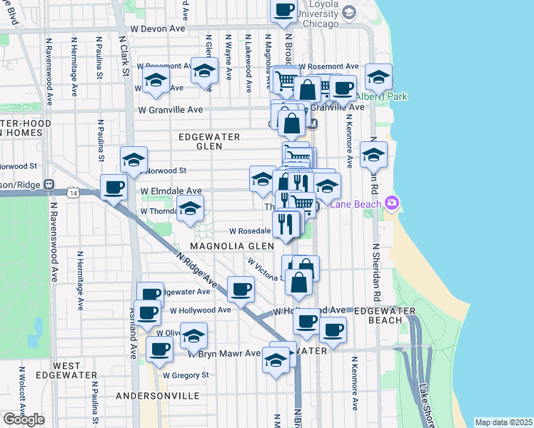 map of restaurants, bars, coffee shops, grocery stores, and more near in Chicago