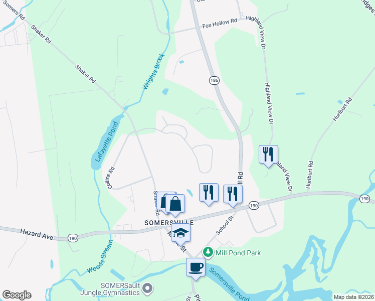 map of restaurants, bars, coffee shops, grocery stores, and more near 62 Nutmeg Drive in Somers