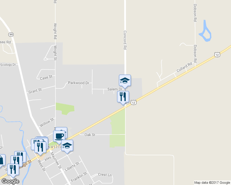 map of restaurants, bars, coffee shops, grocery stores, and more near 626 Cabot Circle in Jonesville