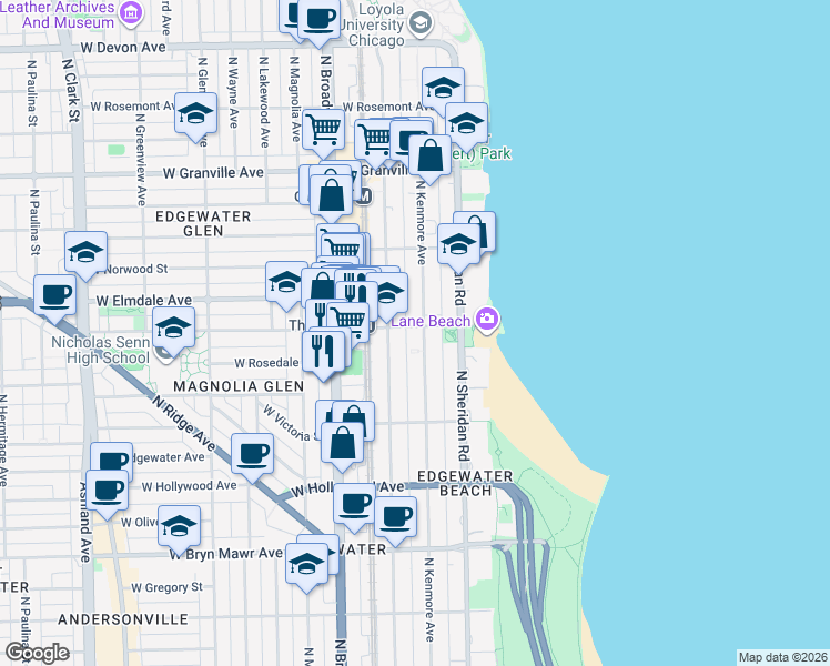 map of restaurants, bars, coffee shops, grocery stores, and more near in Chicago