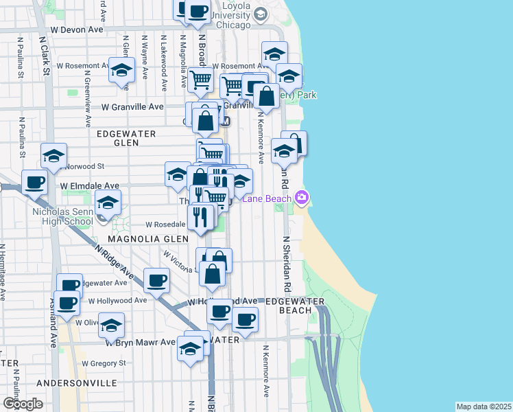 map of restaurants, bars, coffee shops, grocery stores, and more near in Chicago
