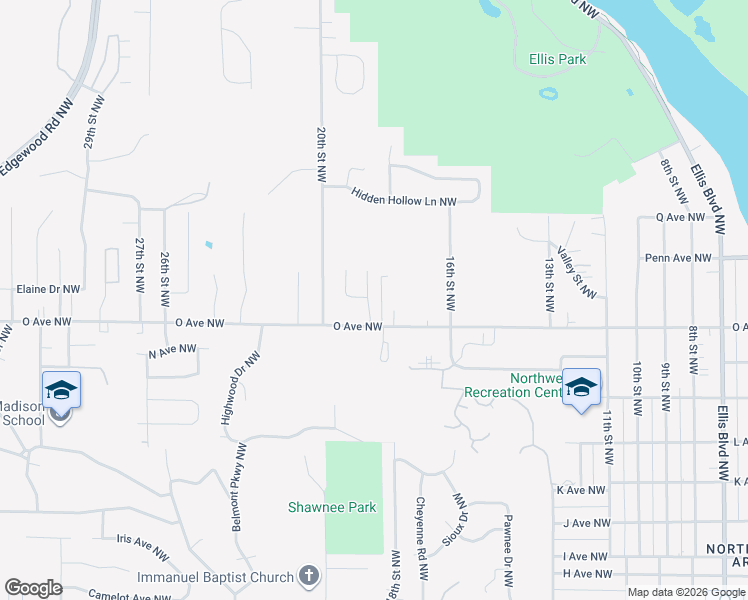 map of restaurants, bars, coffee shops, grocery stores, and more near 1720 O Avenue Northwest in Cedar Rapids