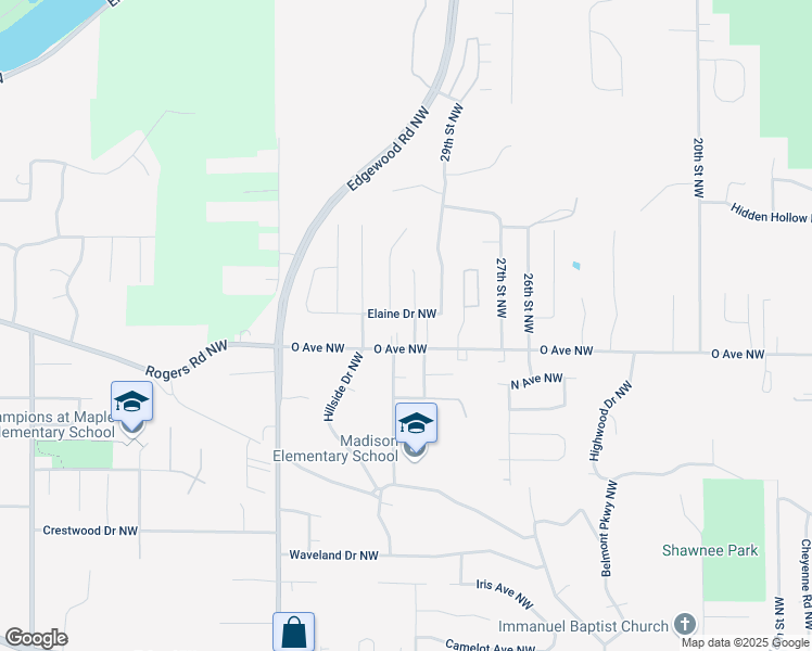 map of restaurants, bars, coffee shops, grocery stores, and more near 2980 O Avenue Northwest in Cedar Rapids